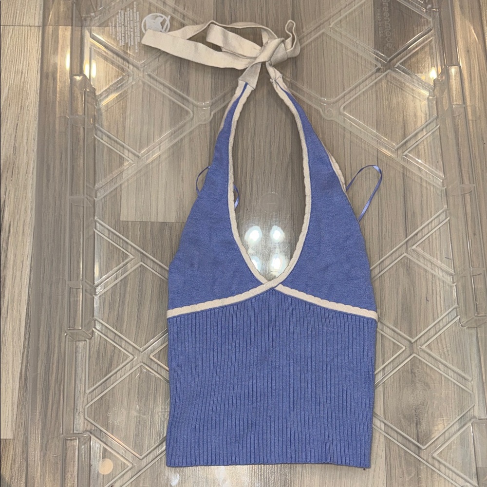 Halter Knit Tank with Cream Trim